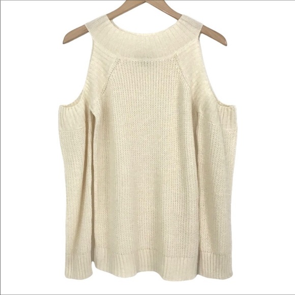 Settledown Cold Shoulder Sweater Size S/M Creamy White Pullover Ribbed Knit - Picture 1 of 7